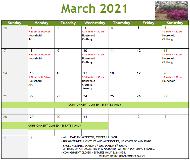 March 2021 Consignment Newsletter