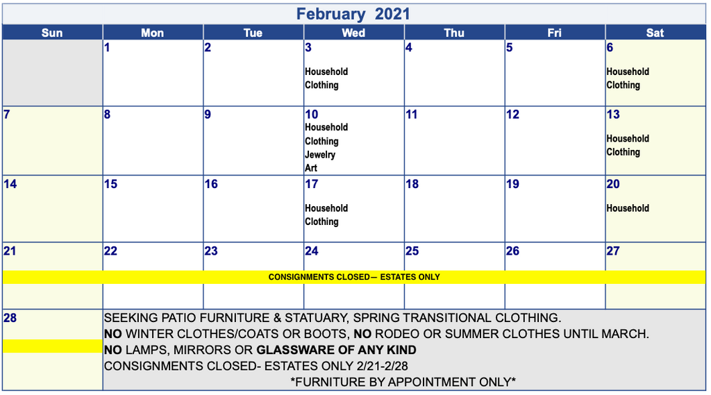 February 2021 Consignment Newsletter